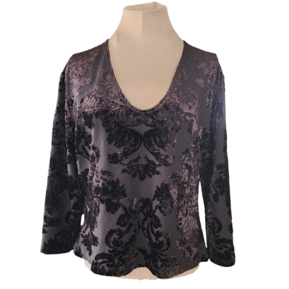 Hanky Panky Brown Burnout Velvet Long Sleeve Sheer Top Y2K Gothic M/L